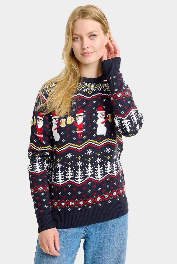 Pull de Noël pour Couple Toast Père Noël femme