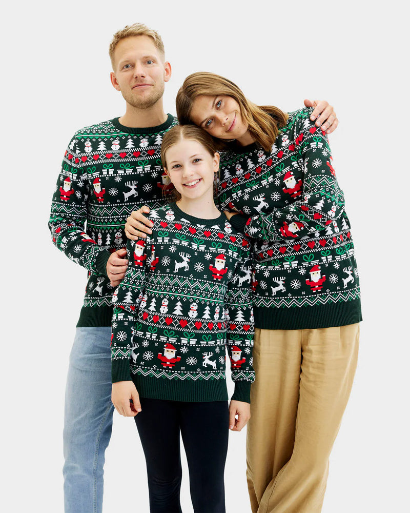 Pull de Noël pour couple Vert Joyeux en Coton Bio famille