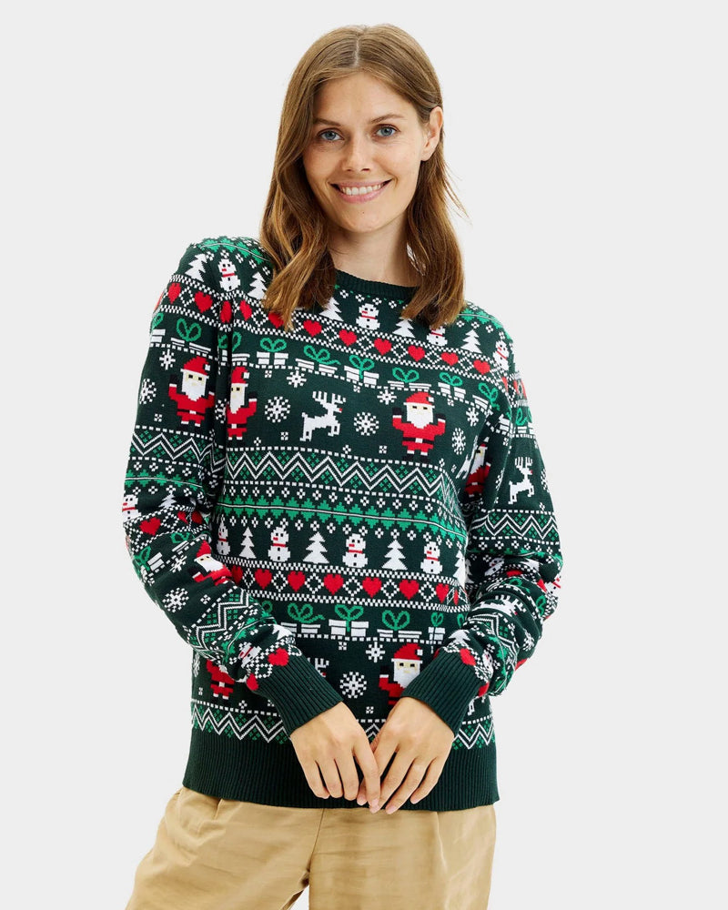 Pull de Noël pour couple Vert Joyeux en Coton Bio femme