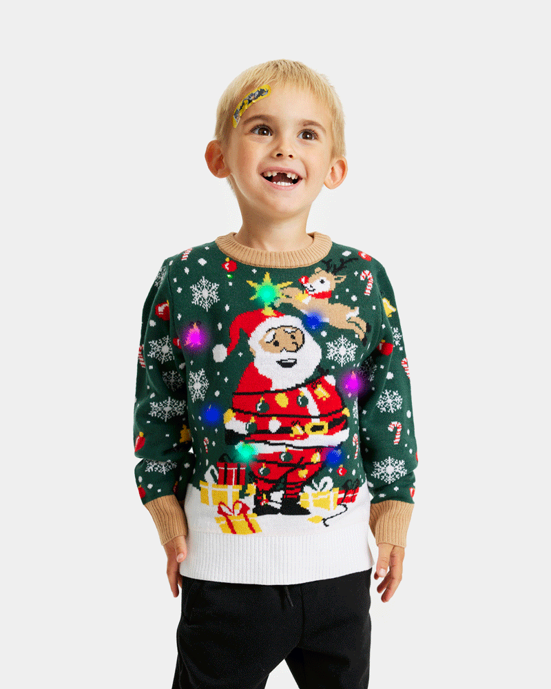 Pull de Noël Enfant Famille Lumineux LED Père Noël ligoté