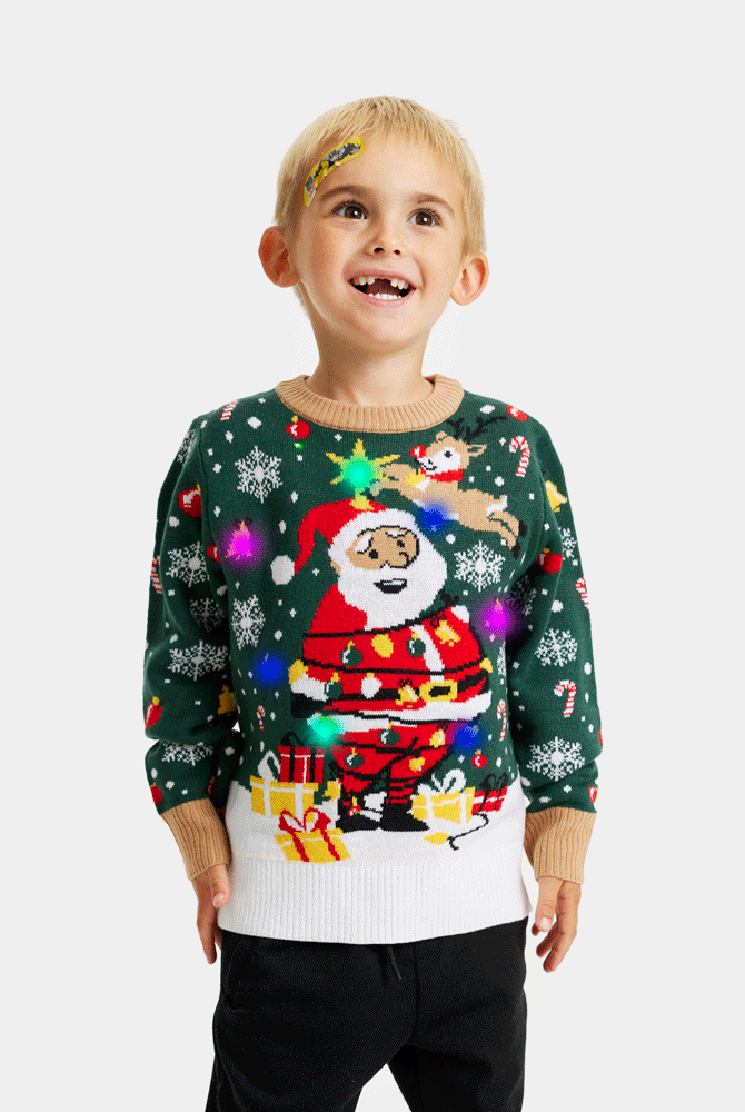 Pull de Noël Enfant Famille Lumineux LED Père Noël ligoté