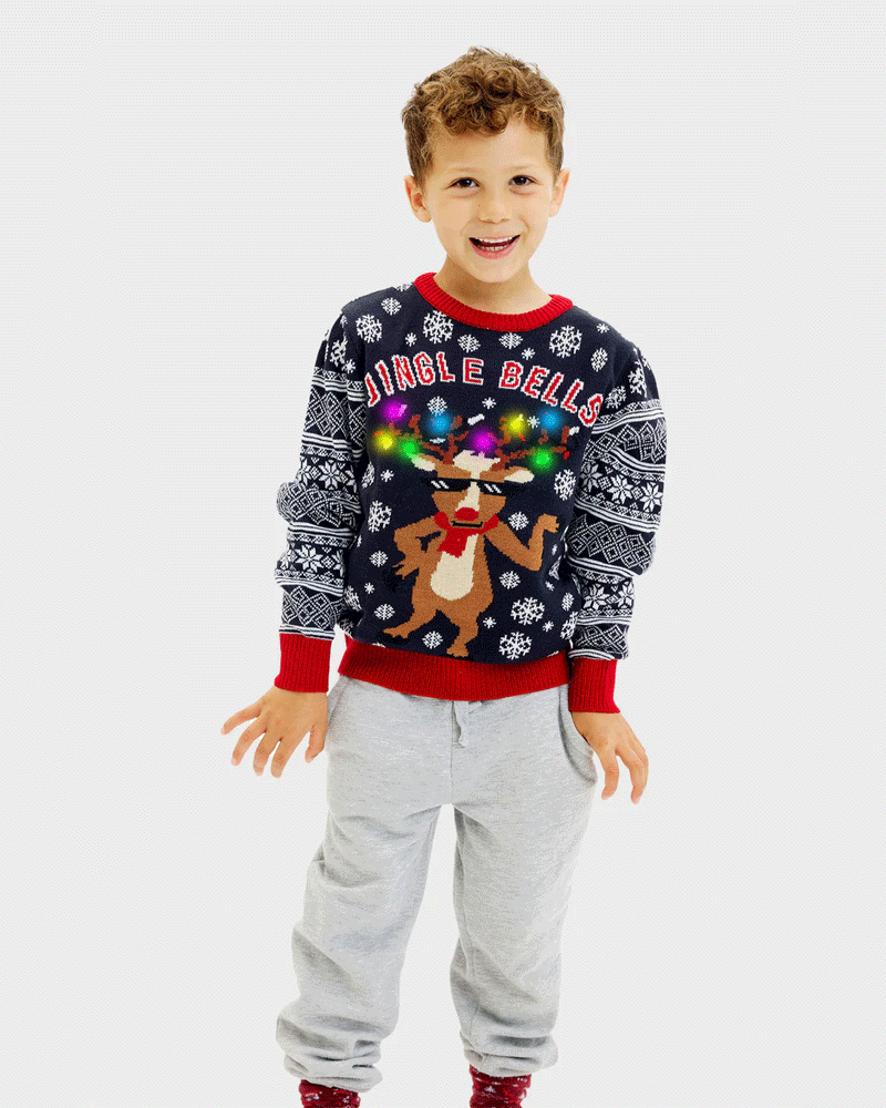 Pull de Noël pour Enfant Lumineux Jingle Bells LED