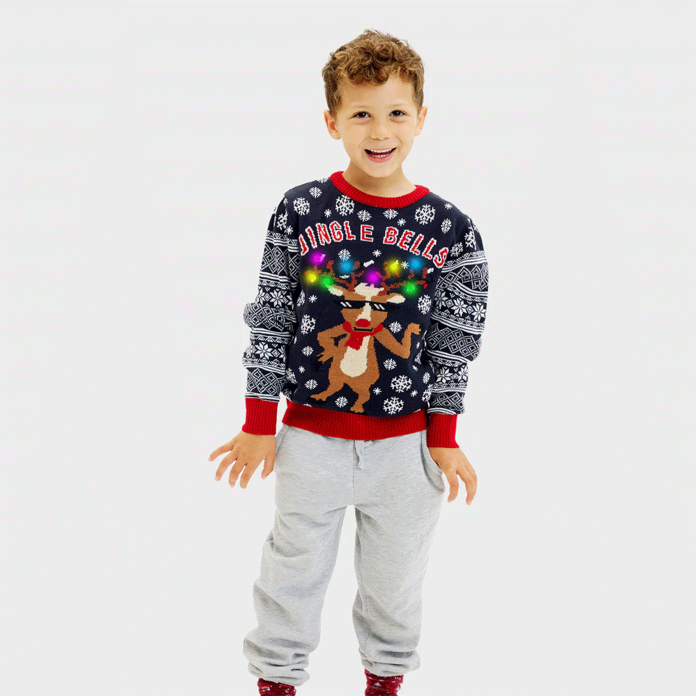 Pull de Noël pour Enfant Lumineux Jingle Bells LED
