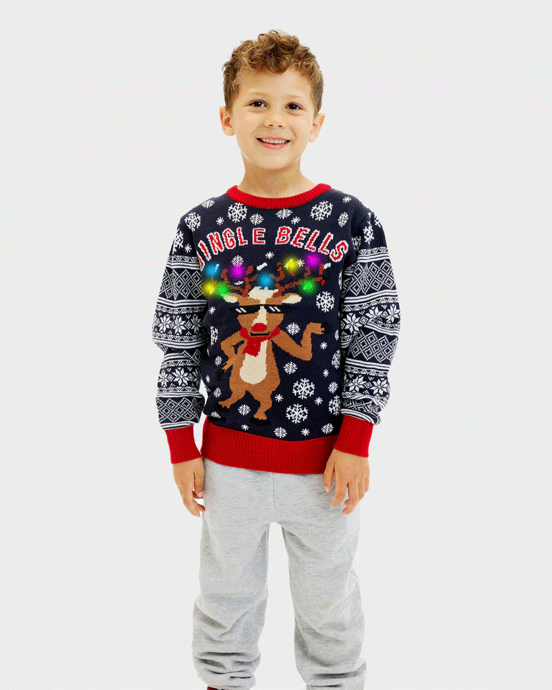 Pull de Noël pour Enfant Lumineux LED Jingle Bells