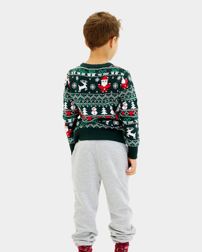 Pull de Noël pour enfants Vert en Coton Bio Joyeux