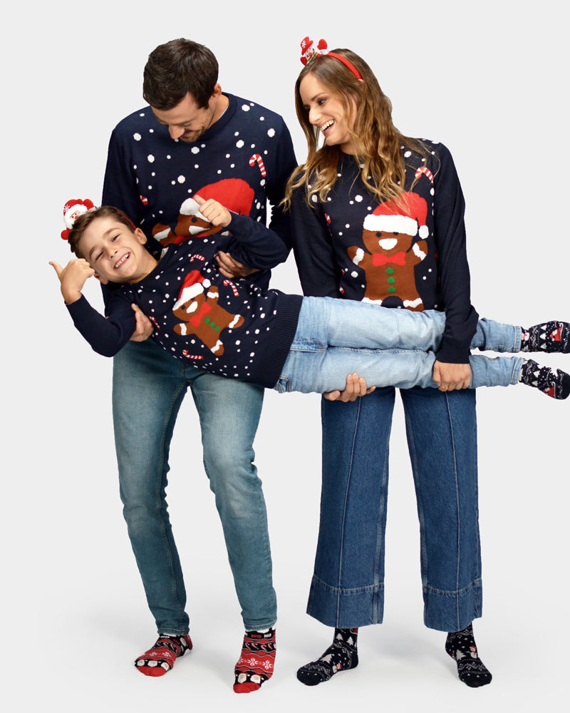 Pull de Noël pour Enfants et Famille Bleu Gingerbread