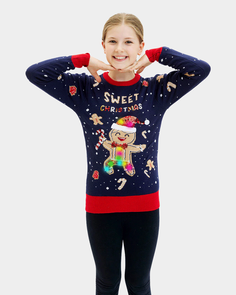 Pull de Noël Ginger Enfants Lumineux LED Bleu Cookie