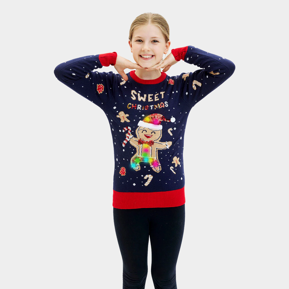 Pull de Noël Ginger Enfants Lumineux LED Bleu Cookie