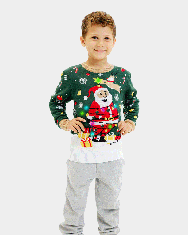 Pull de Noël pour Enfants Lumineux LED Noël ligoté Père