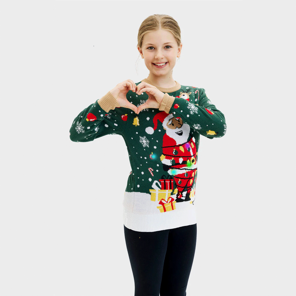 Pull de Noël pour Enfants Lumineux Père Noël ligoté LED