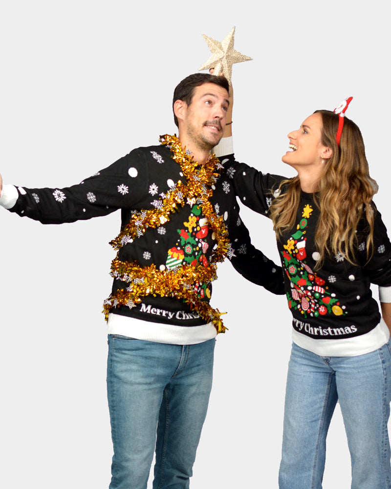 Pull de Noël pour Enfants Noire Couple Sapin de Noël