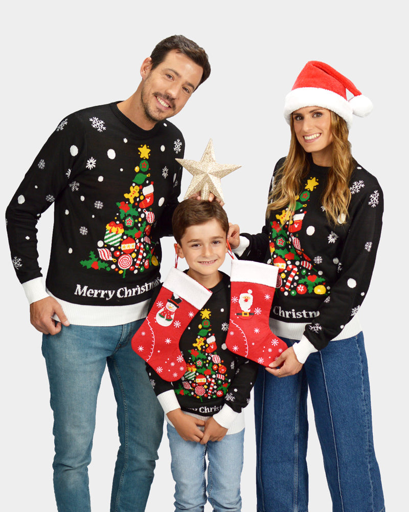 Pull de Noël pour Enfants Noire Famille Sapin de Noël