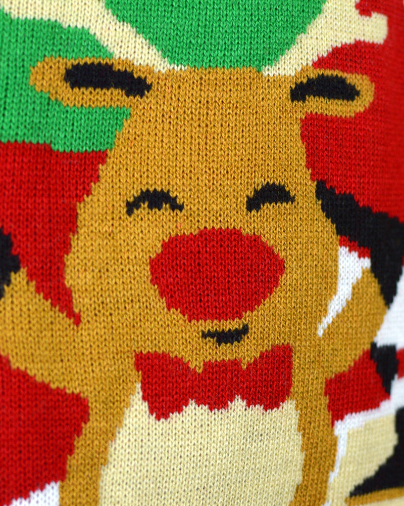 Pull de Noël pour Enfants avec Père Noël et Renne Saluant Rouge