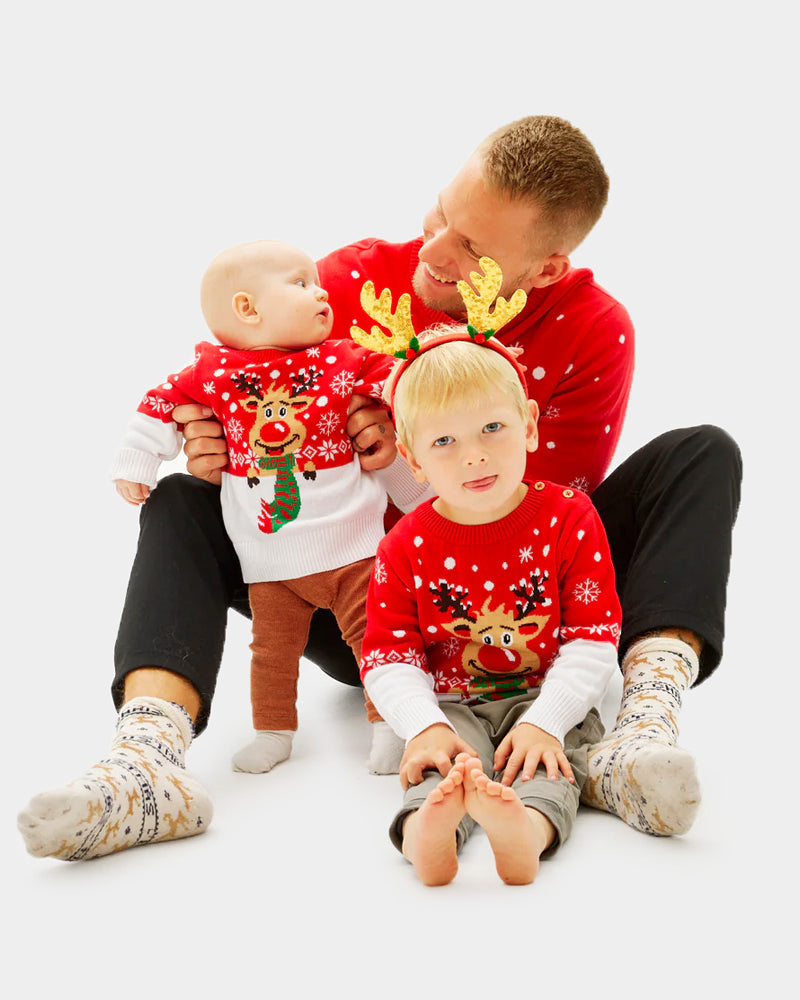 Pull de Noël Homme Enfants Renne avec Écharpe