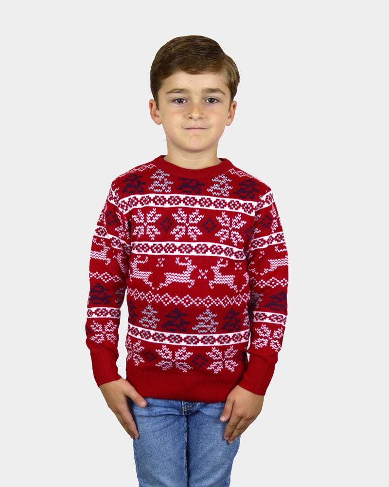 Pull de Noël pour Enfants Rouge Classique Étoiles Polaires et Filles