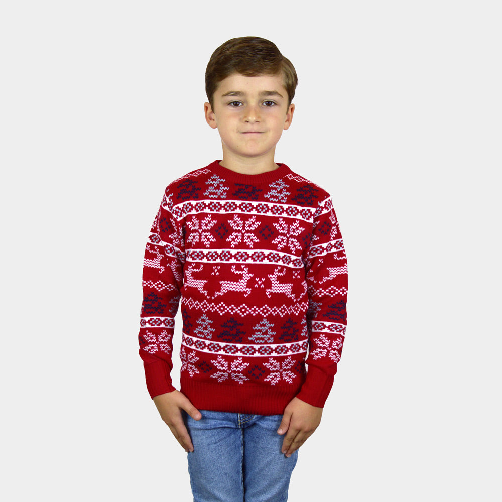 Pull de Noël pour Enfants Rouge Classique Étoiles Polaires et Filles