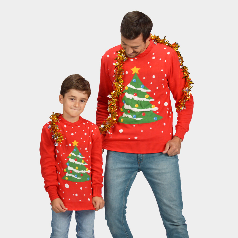 Pull de Noël pour Enfants e Homme Rouge Sapin de Noël