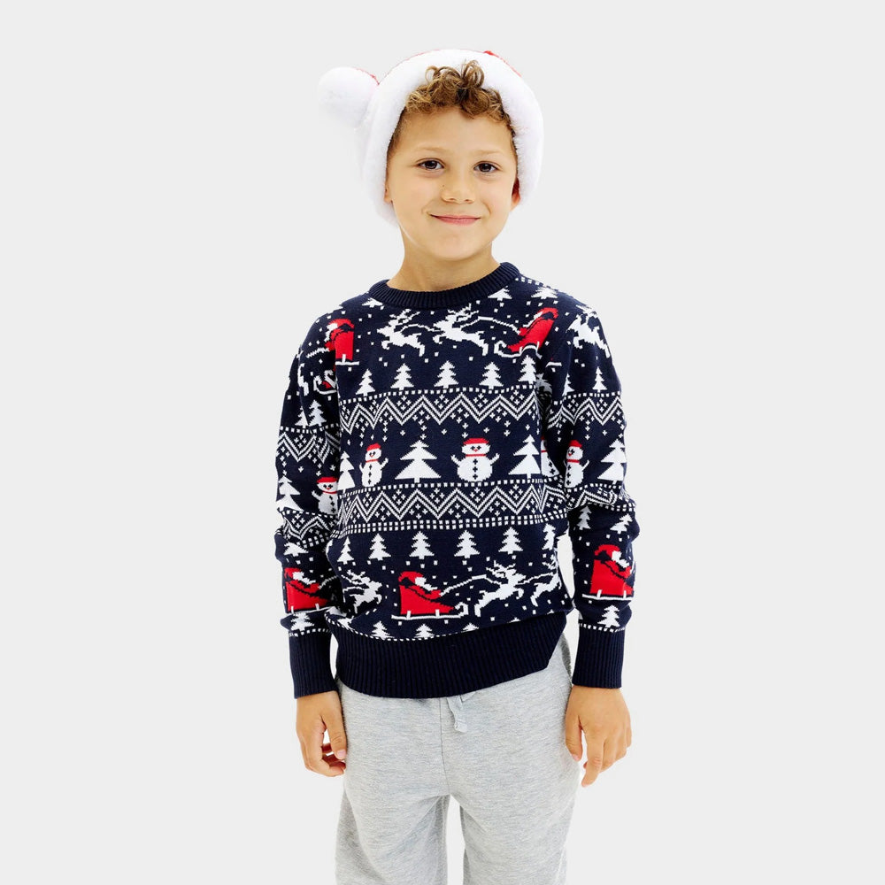 Pull de Noël Enfants Sapins, Bonhommes de Neige Père Noël Coton Bio