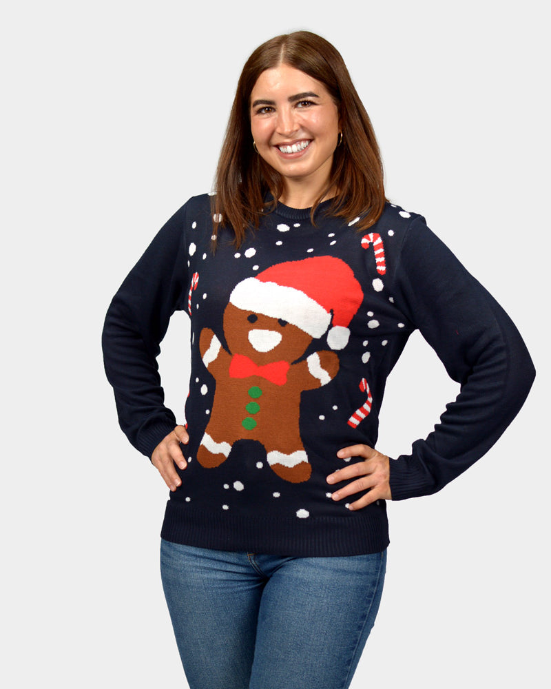 Pull de Noël Femme Famille Bleu Gingerbread