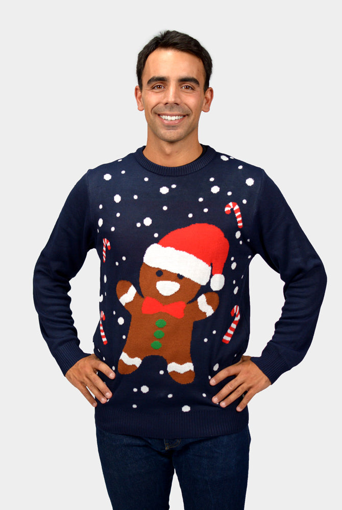 Pull de Noël Homme Famille Bleu Gingerbread
