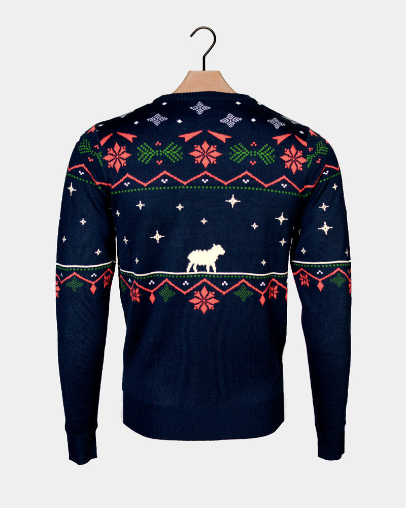 Pull de Noël pour Famille Bleu Nativity