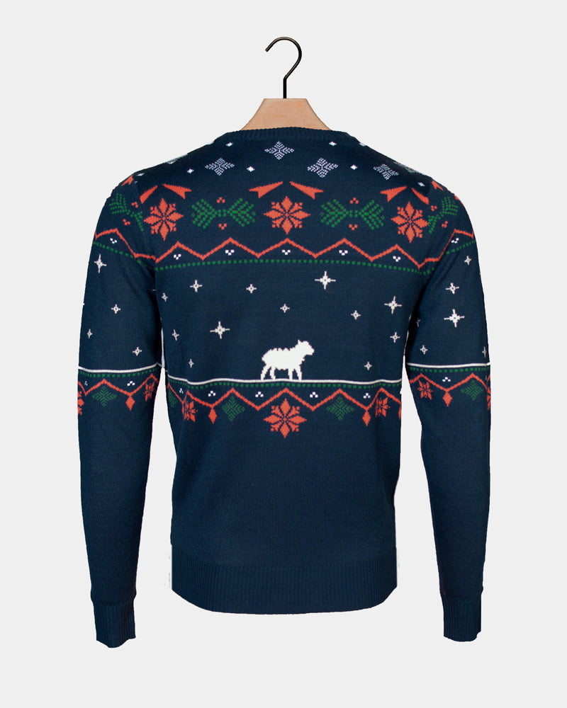 Pull de Noël pour Famille Bleu Nativity