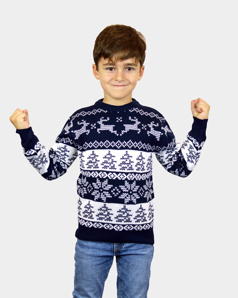 Pull de Noël pour Famille Bleu Pôle Nord enfant
