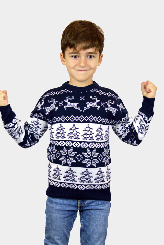 Pull de Noël pour Famille Bleu Pôle Nord enfant