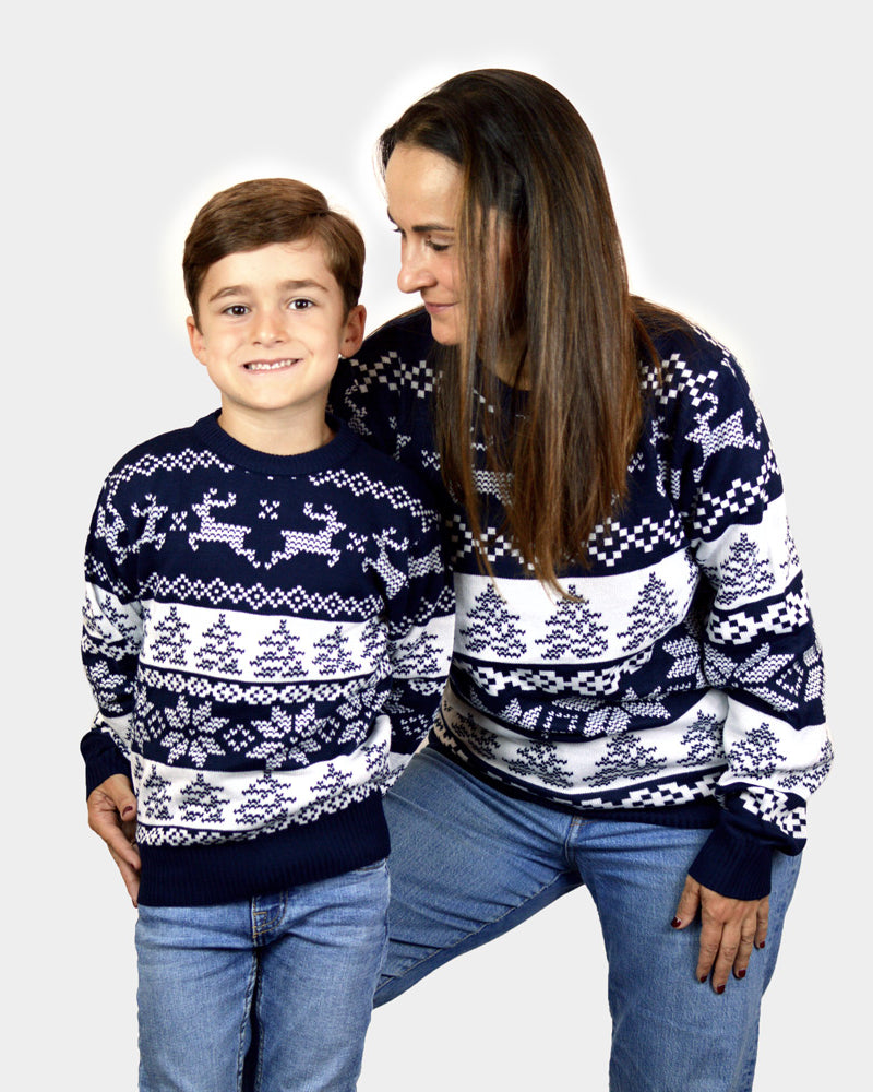 Pull de Noël pour Famille Bleu Pôle Nord