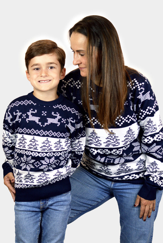 Pull de Noël pour Famille Bleu Pôle Nord