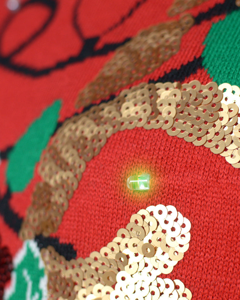 Pull de Noël pour Famille Lumineux LED Brillant Paillettes Renne