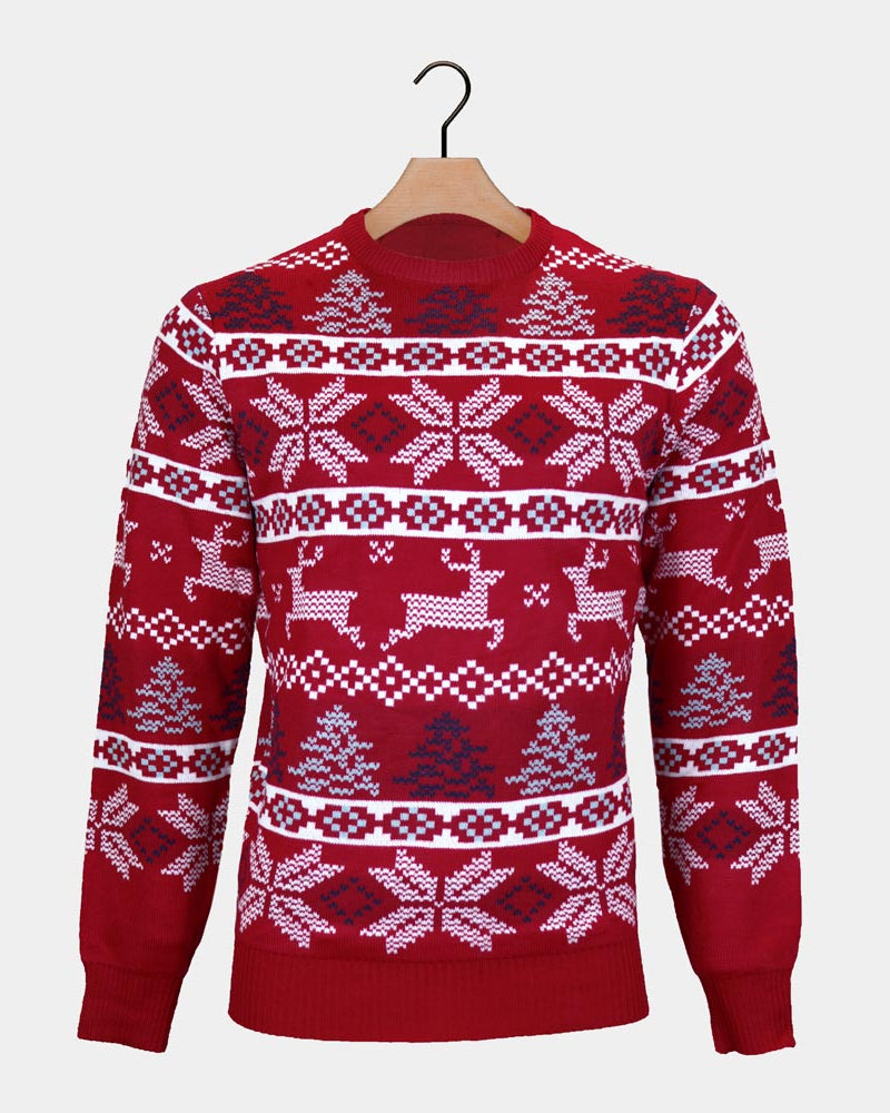 Pull de Noël Rouge Famille Classique Étoiles Polaires