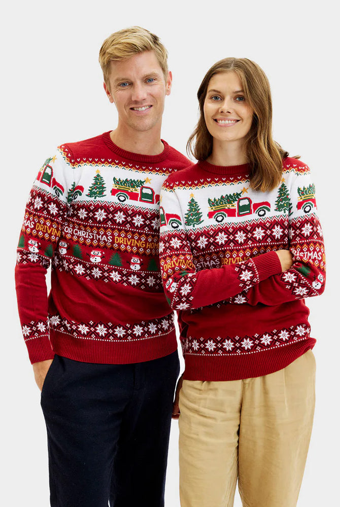 Pull de Noël pour Famille Driving Home Couple