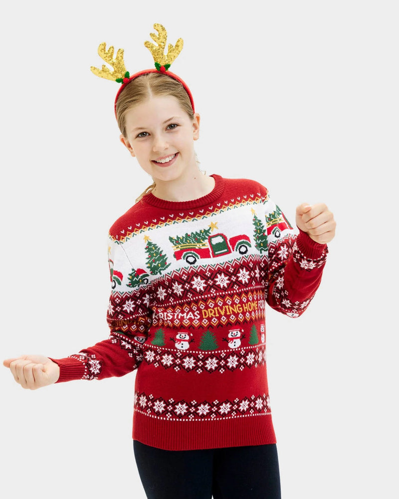 Pull de Noël pour Famille Enfant Driving Home