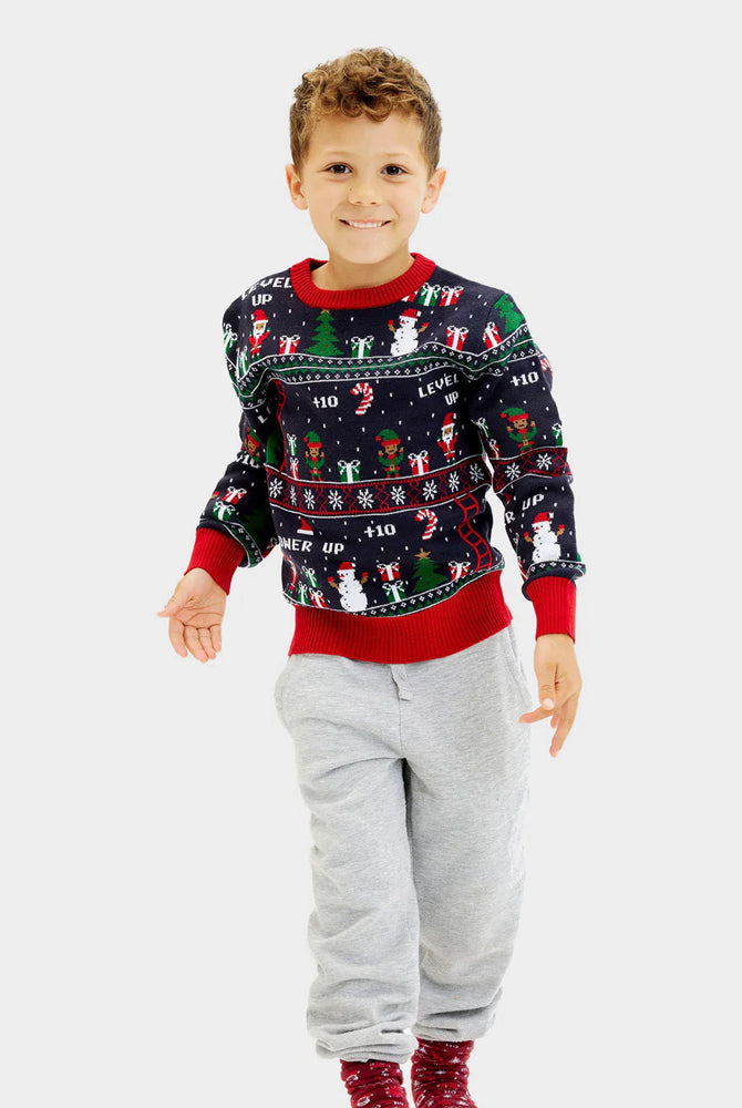 Pull de Noël pour Famille Enfant Jeux Vidéo Rétro