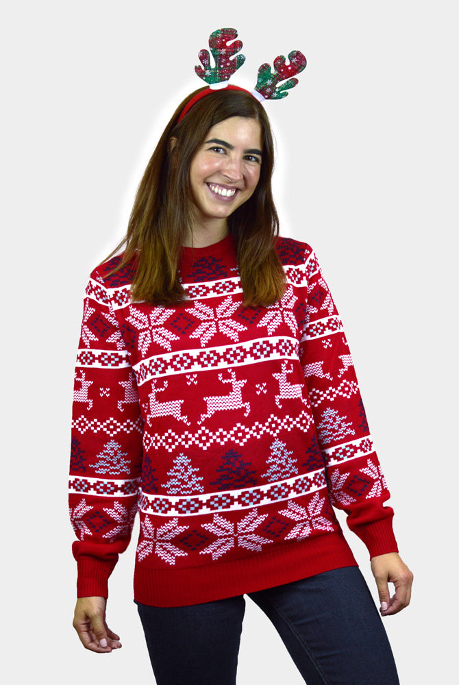 Pull de Noël Femme Famille Rouge Classique Étoiles Polaires