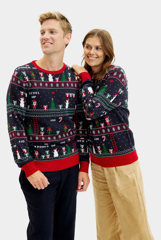 Pull de Noël pour Famille Jeux Vidéo Rétro Couple