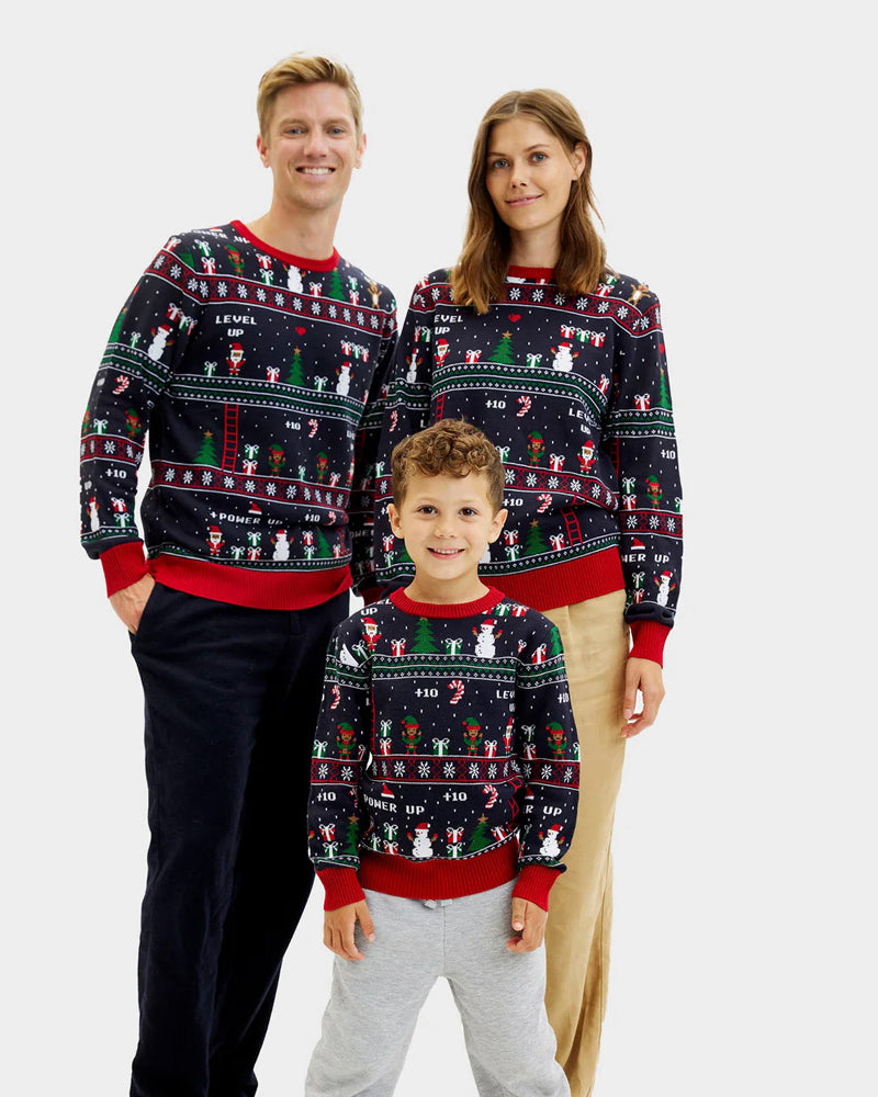 Pull de Noël pour Famille Jeux Vidéo Rétro