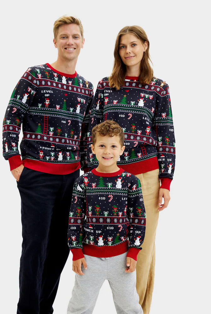 Pull de Noël pour Famille Jeux Vidéo Rétro