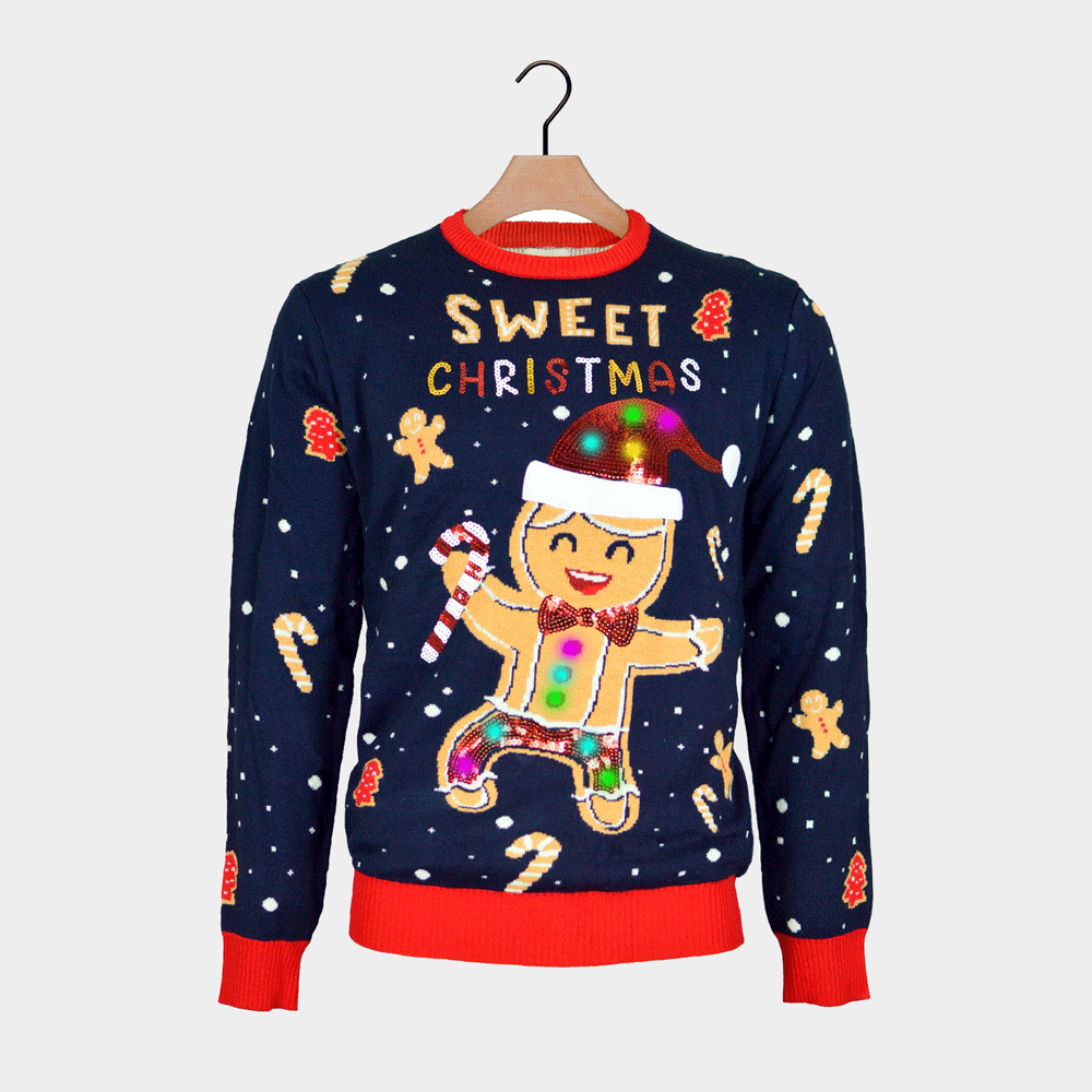 Ginger Cookie Pull de Noël Famille Lumineux LED Bleu