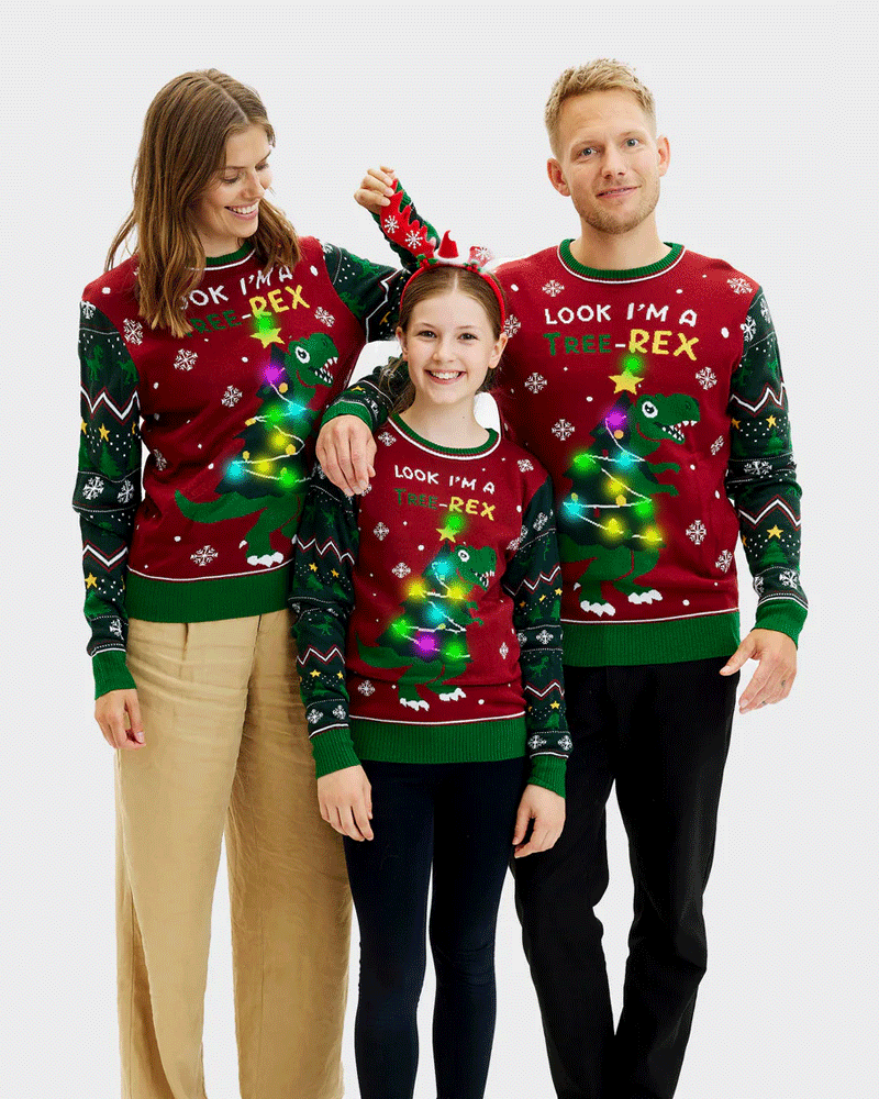 Pull de Noël pour Famille Lumineux LED  Christmas Tree-Rex enfants