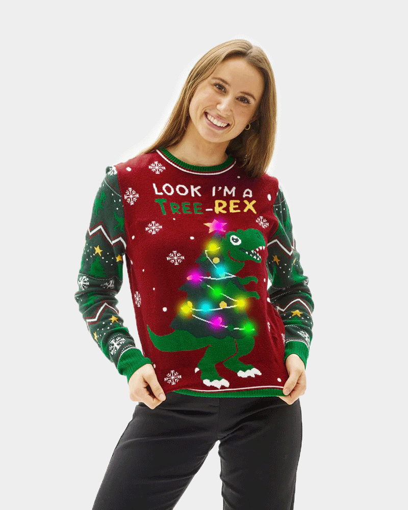 Pull de Noël pour Famille Lumineux LED  Christmas Tree-Rex femme