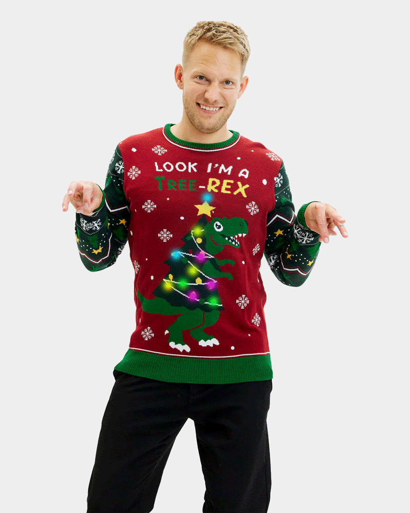 homme Pull de Noël pour Famille Lumineux LED  Christmas Tree-Rex