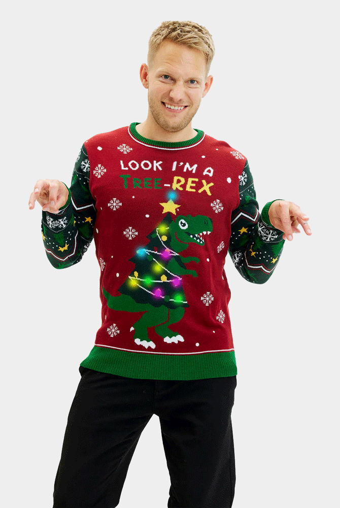 homme Pull de Noël pour Famille Lumineux LED Christmas Tree-Rex
