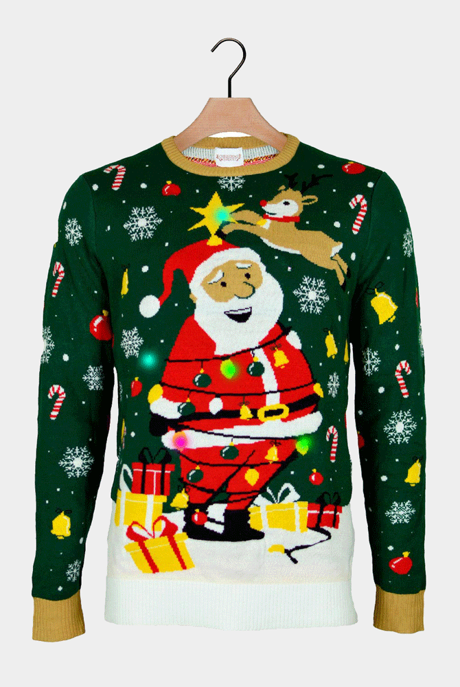 Pull de Noël Famille Lumineux LED Père Noël ligoté