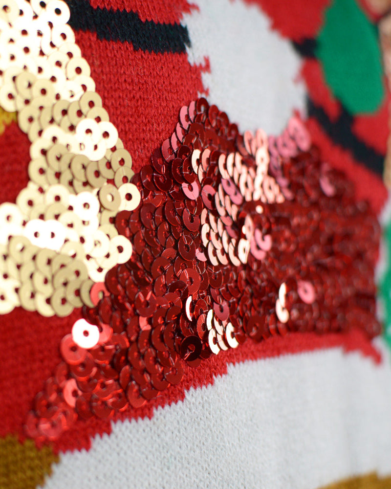 Pull de Noël pour Famille Lumineux LED Paillettes Renne Brillant