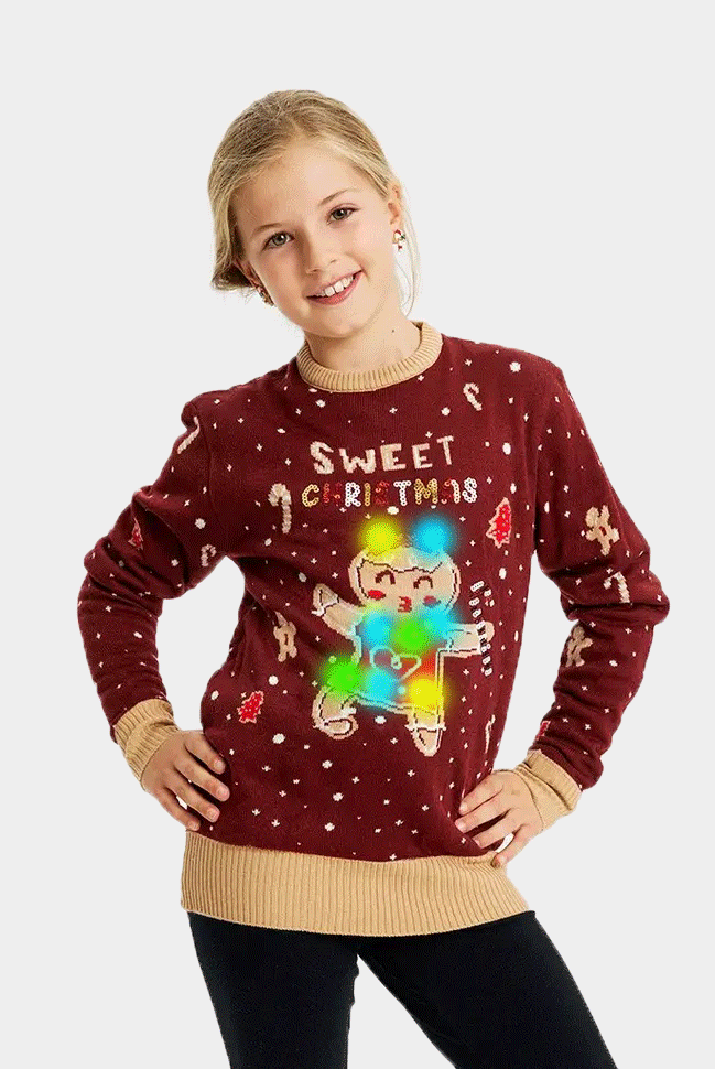 Pull de Noël pour Famille Lumineux LED Rouge Ginger Cookie enfants