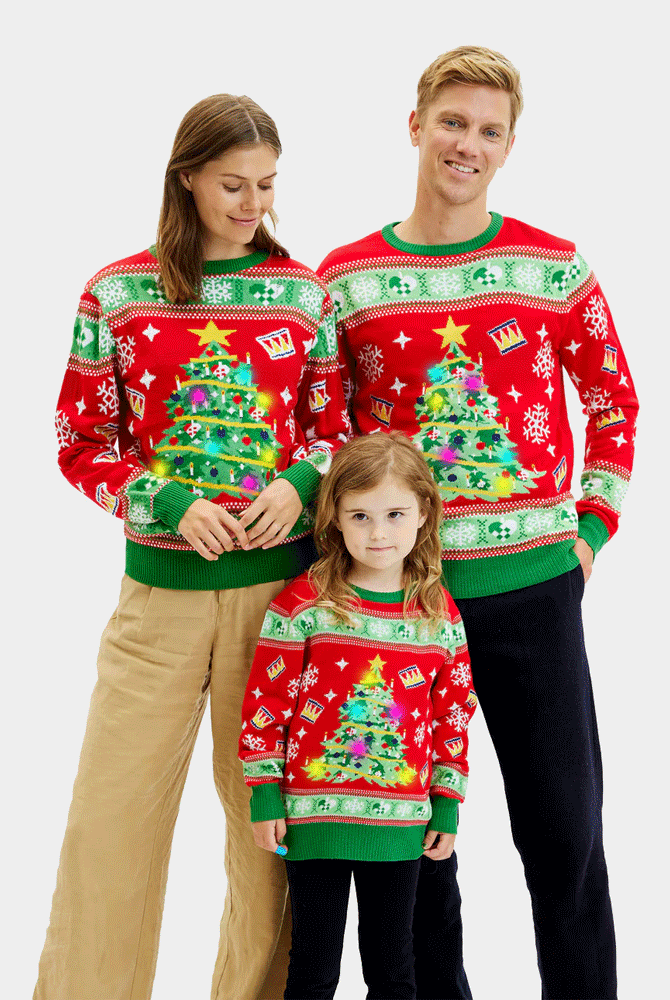 Pull de Noël pour Famille Lumineux LED Rouge Couple Sapin de Noël