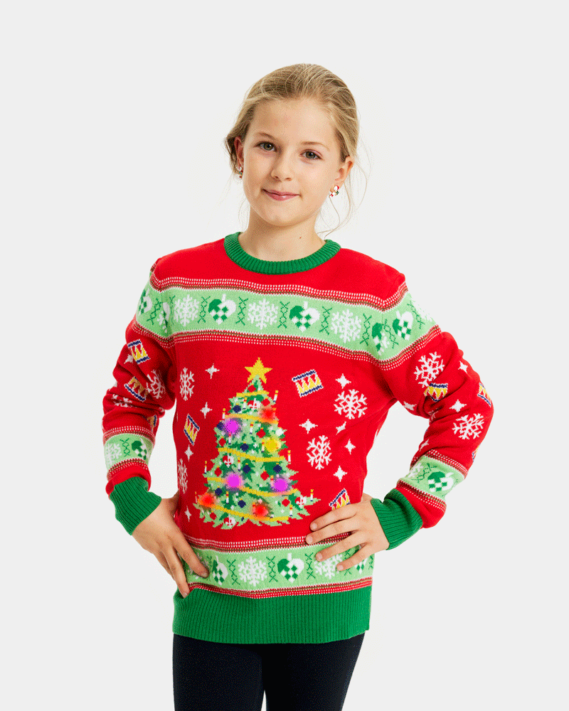 Pull de Noël pour Famille Lumineux LED Rouge Enfant Sapin de Noël