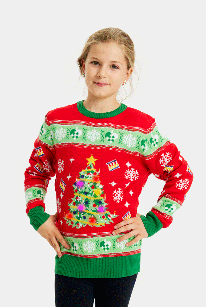 Pull de Noël pour Famille Lumineux LED Rouge Enfant Sapin de Noël